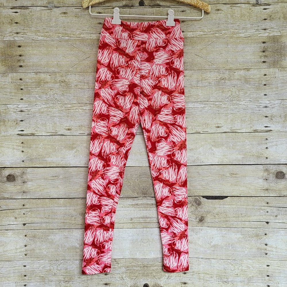 NWT LuLaRoe Tween Leggings - Pink & White Scribble Hearts on Red